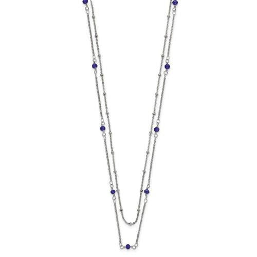 Chisel Stainless Steel Polished 2-Strand Blue Crystal Beaded 16+1 inch Necklace