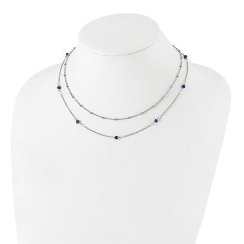 Chisel Stainless Steel Polished 2-Strand Blue Crystal Beaded 16+1 inch Necklace