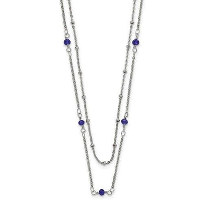 Chisel Stainless Steel Polished 2-Strand Blue Crystal Beaded 16+1 inch Necklace