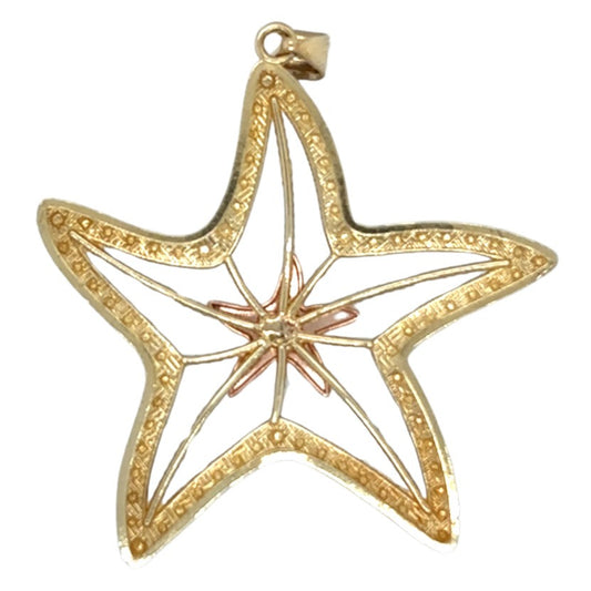 10K Tri-Color Gold Starfish Pendant Rose Gold Center & Diamond-Cut 2.8g