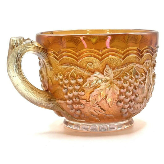 Vintage Carnival Glass Cup Marigold Iridescent Grape Vine Pattern 3.5”
