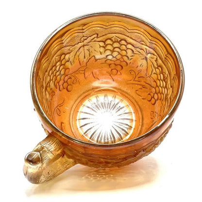 Vintage Carnival Glass Cup Marigold Iridescent Grape Vine Pattern 3.5”