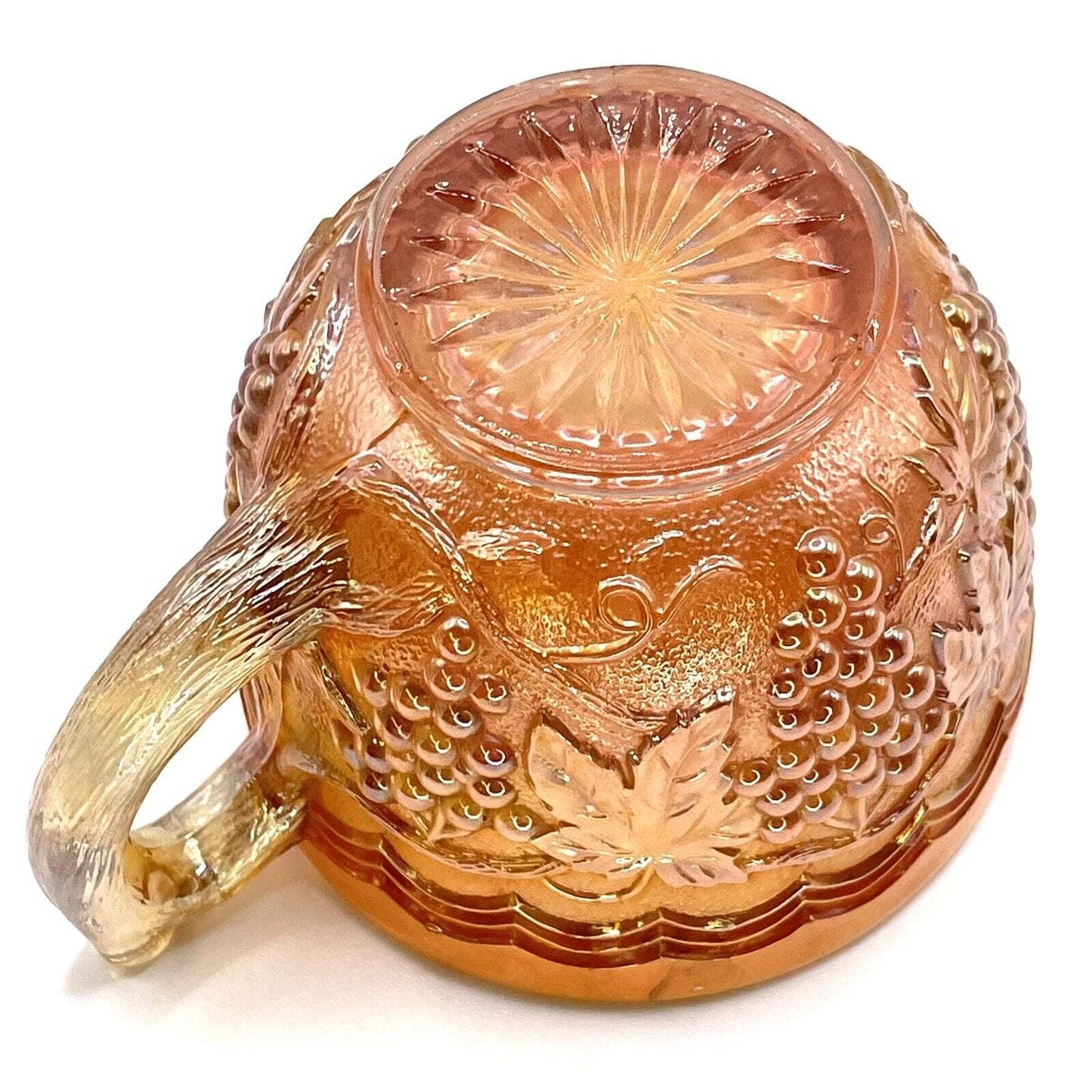 Vintage Carnival Glass Cup Marigold Iridescent Grape Vine Pattern 3.5”