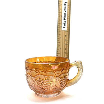 Vintage Carnival Glass Cup Marigold Iridescent Grape Vine Pattern 3.5”