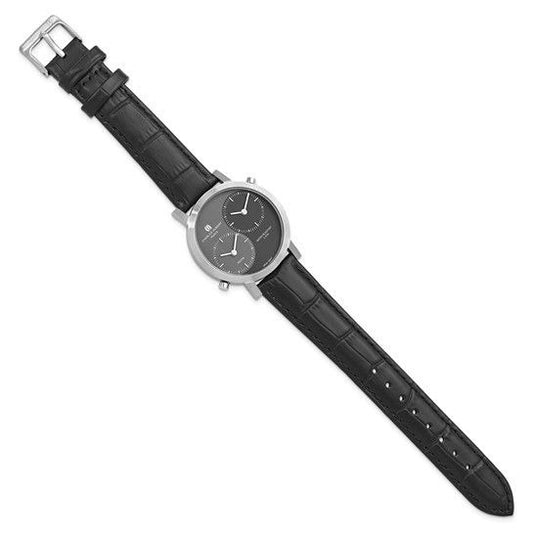 Mens Charles Hubert 37mm Dual Time Black Leather Watch