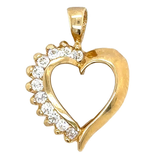 Cubic Zirconia Heart 14k Yellow Gold Pendant 2.2g
