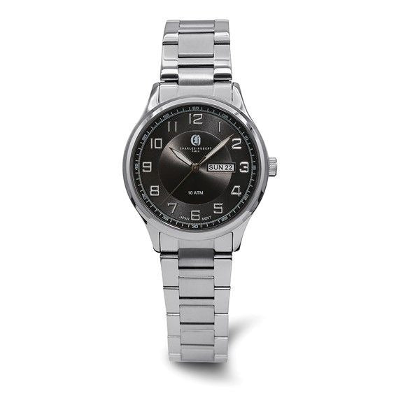Charles Hubert Mens Stainless Steel Watch With Black Dial Analog Display & Date Function