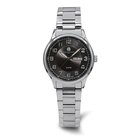 Charles Hubert Mens Stainless Steel Watch With Black Dial Analog Display & Date Function