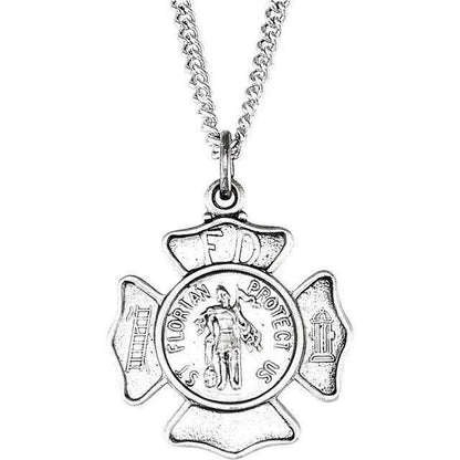 Sterling Silver St. Florian Fireman Medal Pendant Necklace 18" Chain