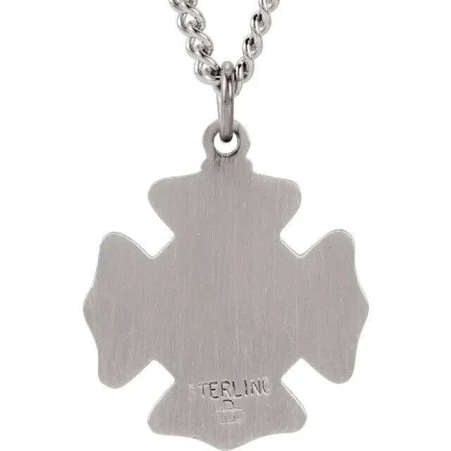 Sterling Silver St. Florian Fireman Medal Pendant Necklace 18" Chain