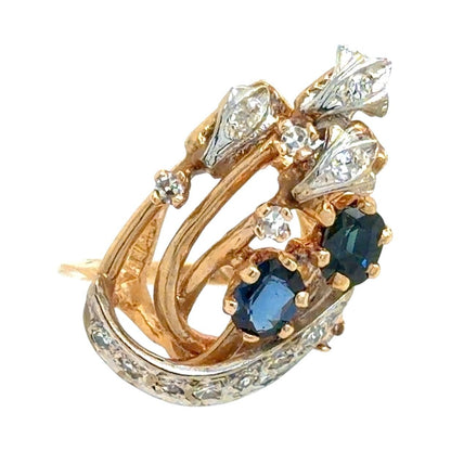 Sapphire & Diamond 14k Yellow Gold Ring 5.3g Size 4.5