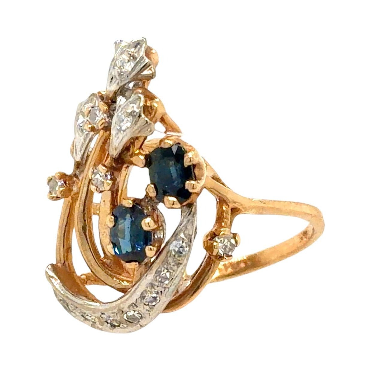 Sapphire & Diamond 14k Yellow Gold Ring 5.3g Size 4.5