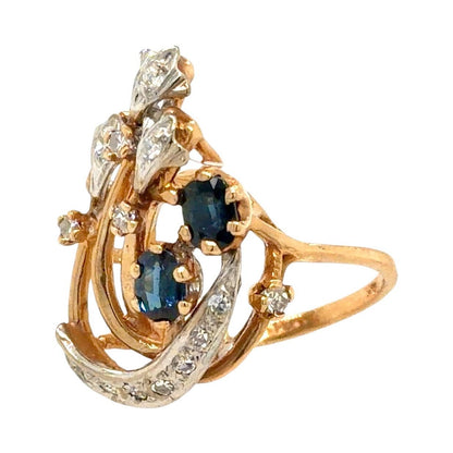 Sapphire & Diamond 14k Yellow Gold Ring 5.3g Size 4.5