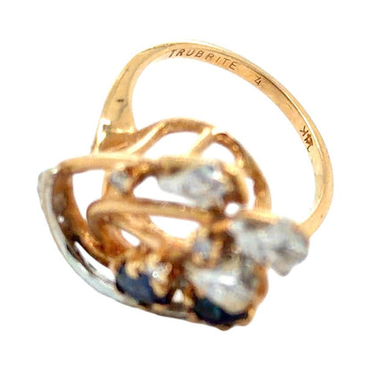 Sapphire & Diamond 14k Yellow Gold Ring 5.3g Size 4.5