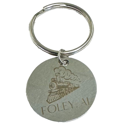 Foley, Alabama Steam Engine Train Stainless Steel Round Keychain