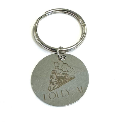 Foley, Alabama Steam Engine Train Stainless Steel Round Keychain