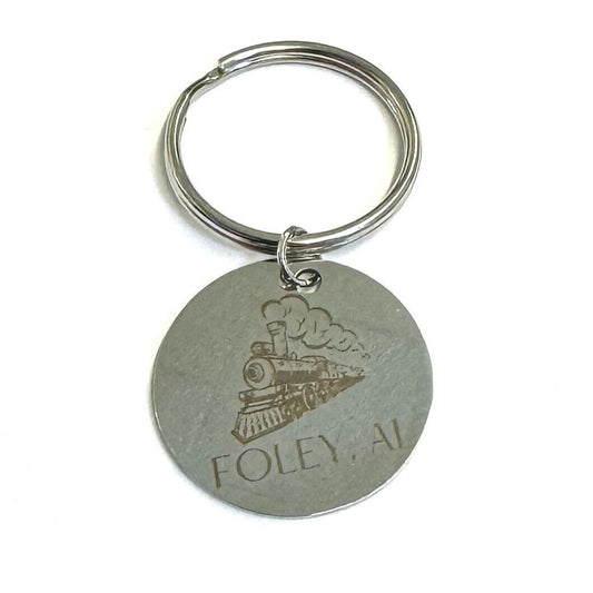 Foley, Alabama Steam Engine Train Stainless Steel Round Keychain