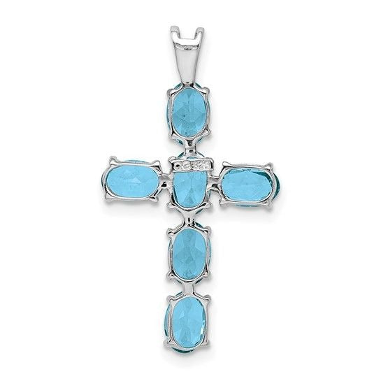 Sterling Silver Swiss Blue Topaz Cross Pendant