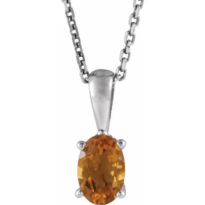 November Birthstone Natural Citrine 16-18" Necklace .925 Sterling Silver