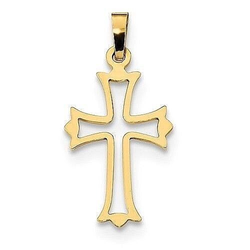 14k Polished Cut-out Fleur de Lis Cross Charm Pendant