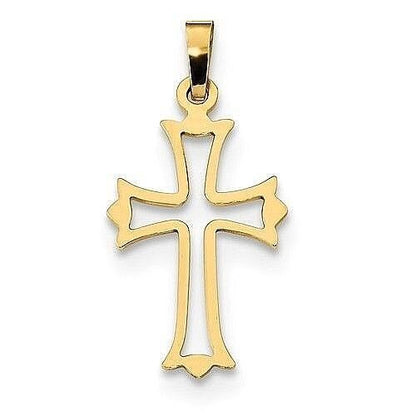 14k Polished Cut-out Fleur de Lis Cross Charm Pendant