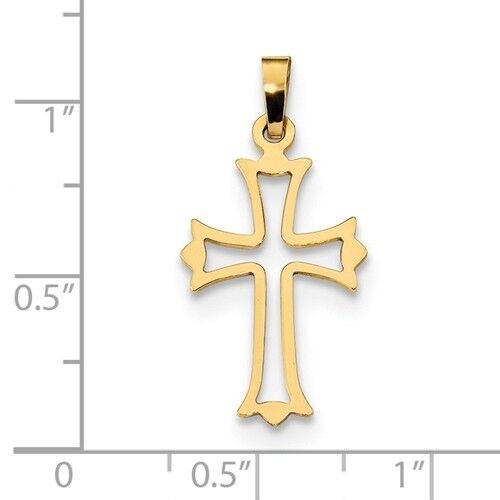 14k Polished Cut-out Fleur de Lis Cross Charm Pendant