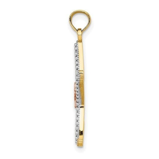 14K Two-Tone Rhodium Cut-Out Small Starfish Charm Pendant Gold Jewelry