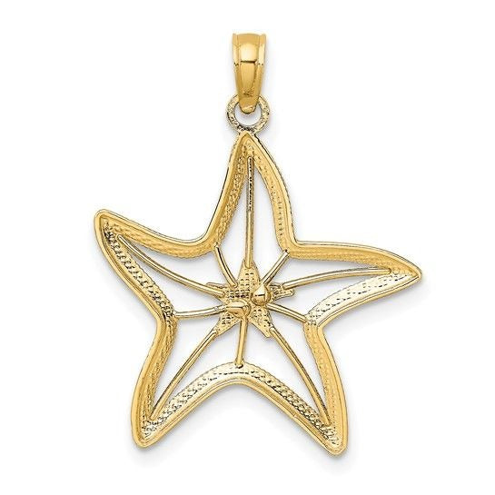 14K Two-Tone Rhodium Cut-Out Small Starfish Charm Pendant Gold Jewelry
