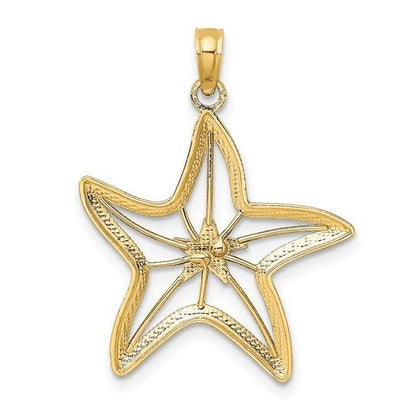 14K Two-Tone Rhodium Cut-Out Small Starfish Charm Pendant Gold Jewelry