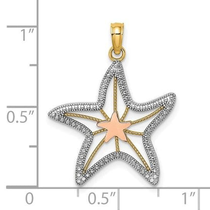 14K Two-Tone Rhodium Cut-Out Small Starfish Charm Pendant Gold Jewelry