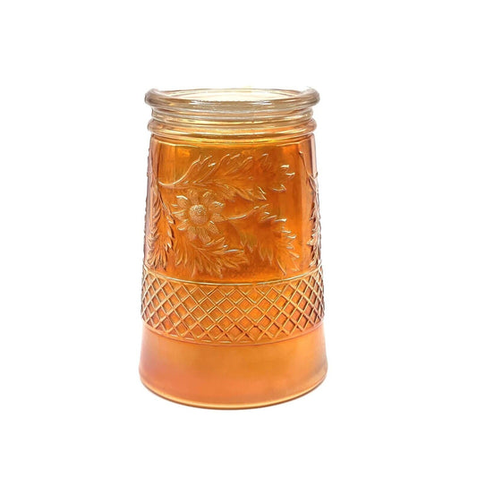 Vintage Carnival Glass Cup Iridescent Tumblr Water Marigold Orange Flowers