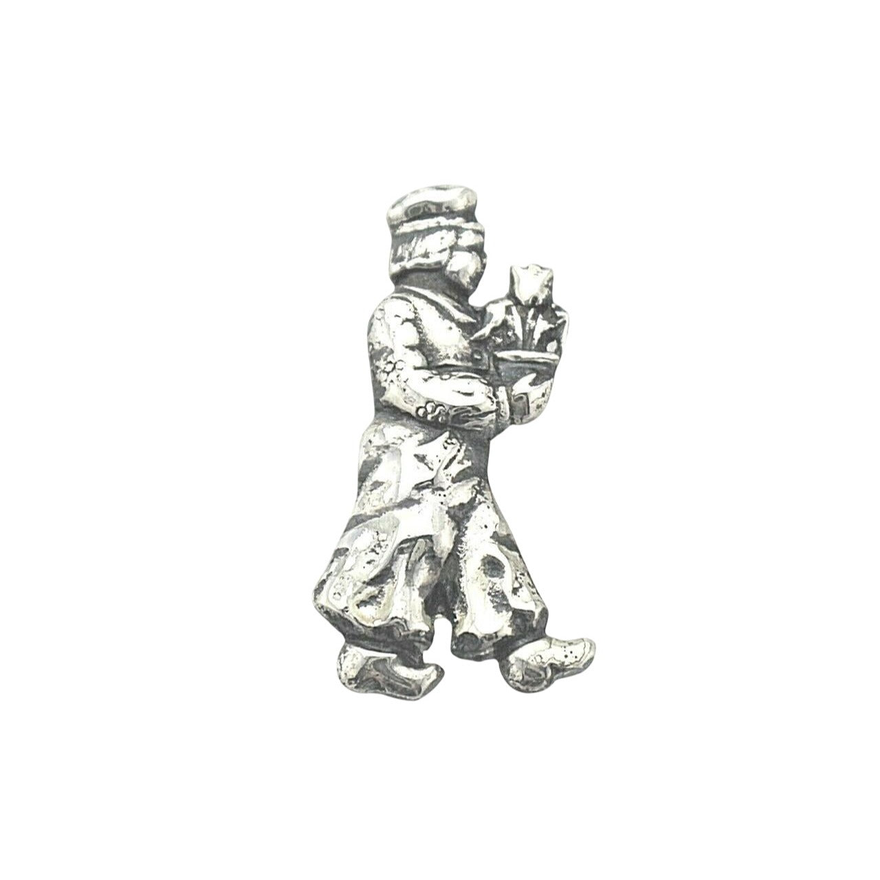Vintage Dutch Boy With Tulip .925 Sterling Silver Pin Brooch 8.4g Collectible Jewelry Piece