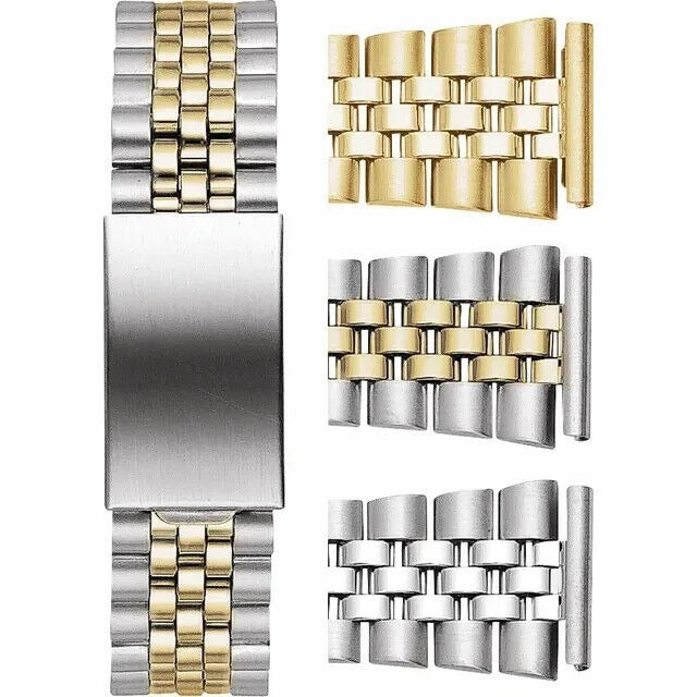 Mens 18-20-22 mm Two Tone Multi-End Piece Link Watch Band