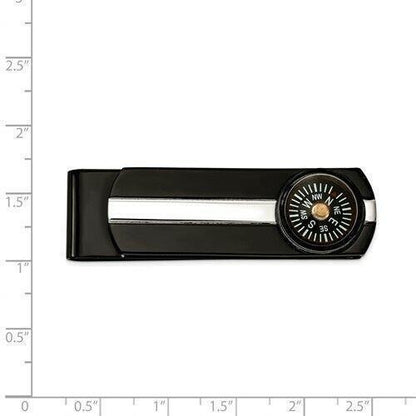 Stainless Steel Polished Black IP-Plated Functional Compass Money Clip