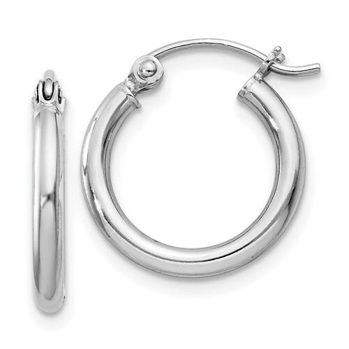 Sterling Silver Rhodium-Plated Round Hoop Earrings 2mm x 17mm Length