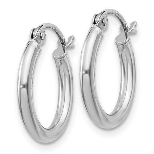 Sterling Silver Rhodium-Plated Round Hoop Earrings 2mm x 17mm Length