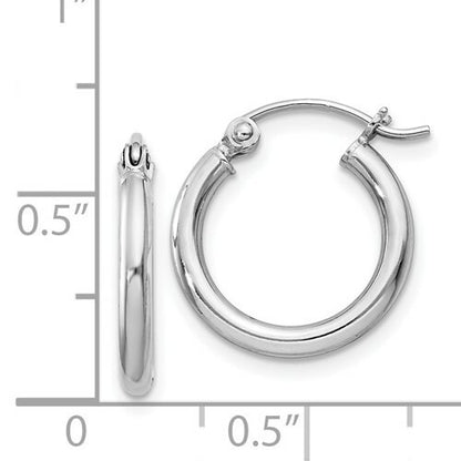 Sterling Silver Rhodium-Plated Round Hoop Earrings 2mm x 17mm Length