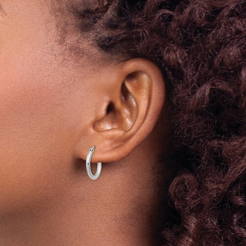 Sterling Silver Rhodium-Plated Round Hoop Earrings 2mm x 17mm Length