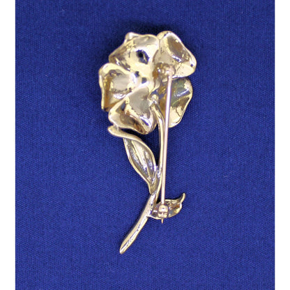 Vintage14K Yellow Gold Flower Brooch With Pearl Center 7.29mm