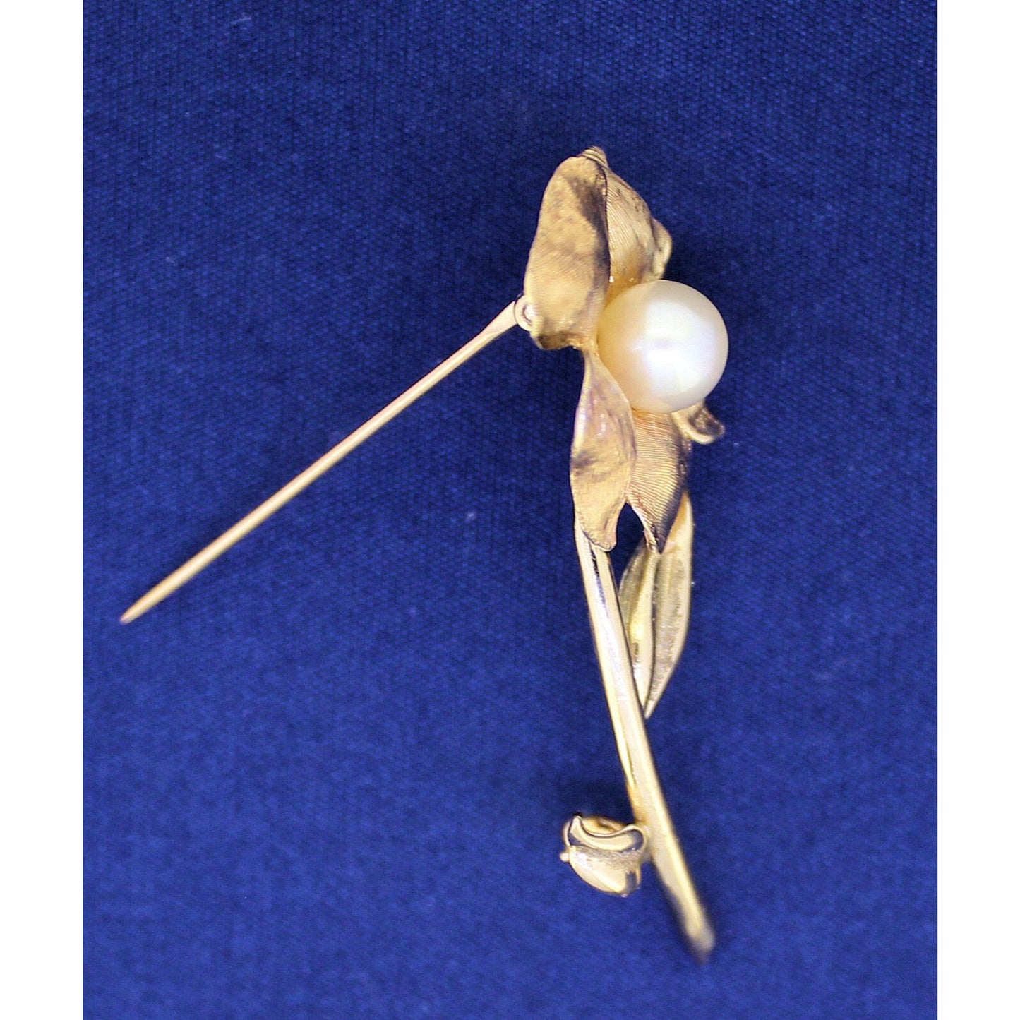 Vintage14K Yellow Gold Flower Brooch With Pearl Center 7.29mm