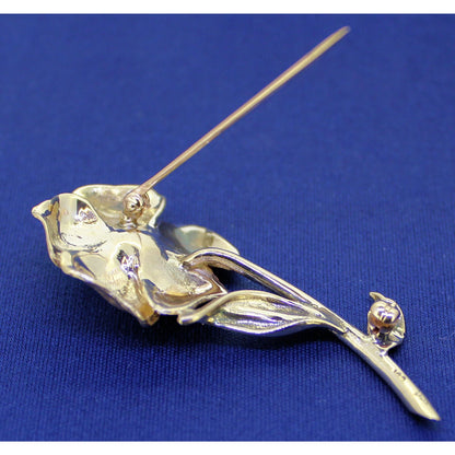 Vintage14K Yellow Gold Flower Brooch With Pearl Center 7.29mm