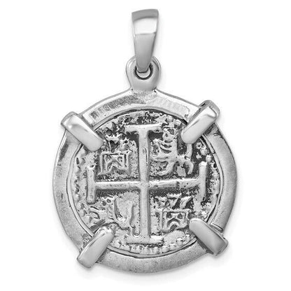 Sterling Silver Rhodium-plated  Antiqued Medieval Coin Pendant
