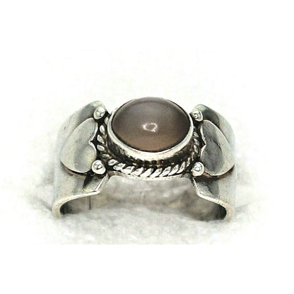 Sterling Silver Moonstone Solitaire Heart Band Ring 6.1g Size 7