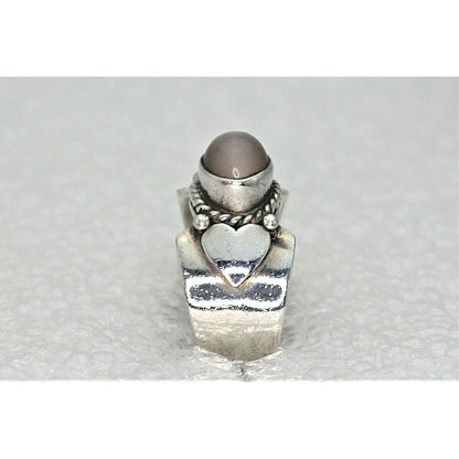 Sterling Silver Moonstone Solitaire Heart Band Ring 6.1g Size 7
