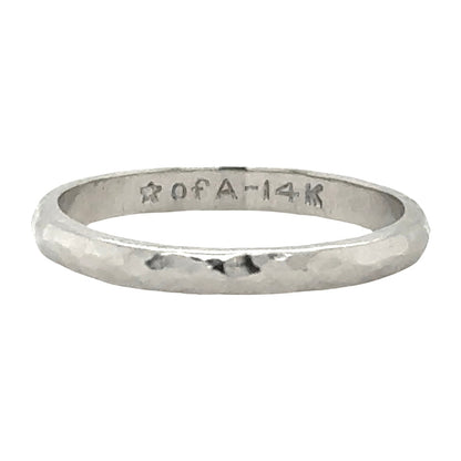 2.2mm Wedding Band Hammered Finish 14k White Gold Ring 1.7g Size 6