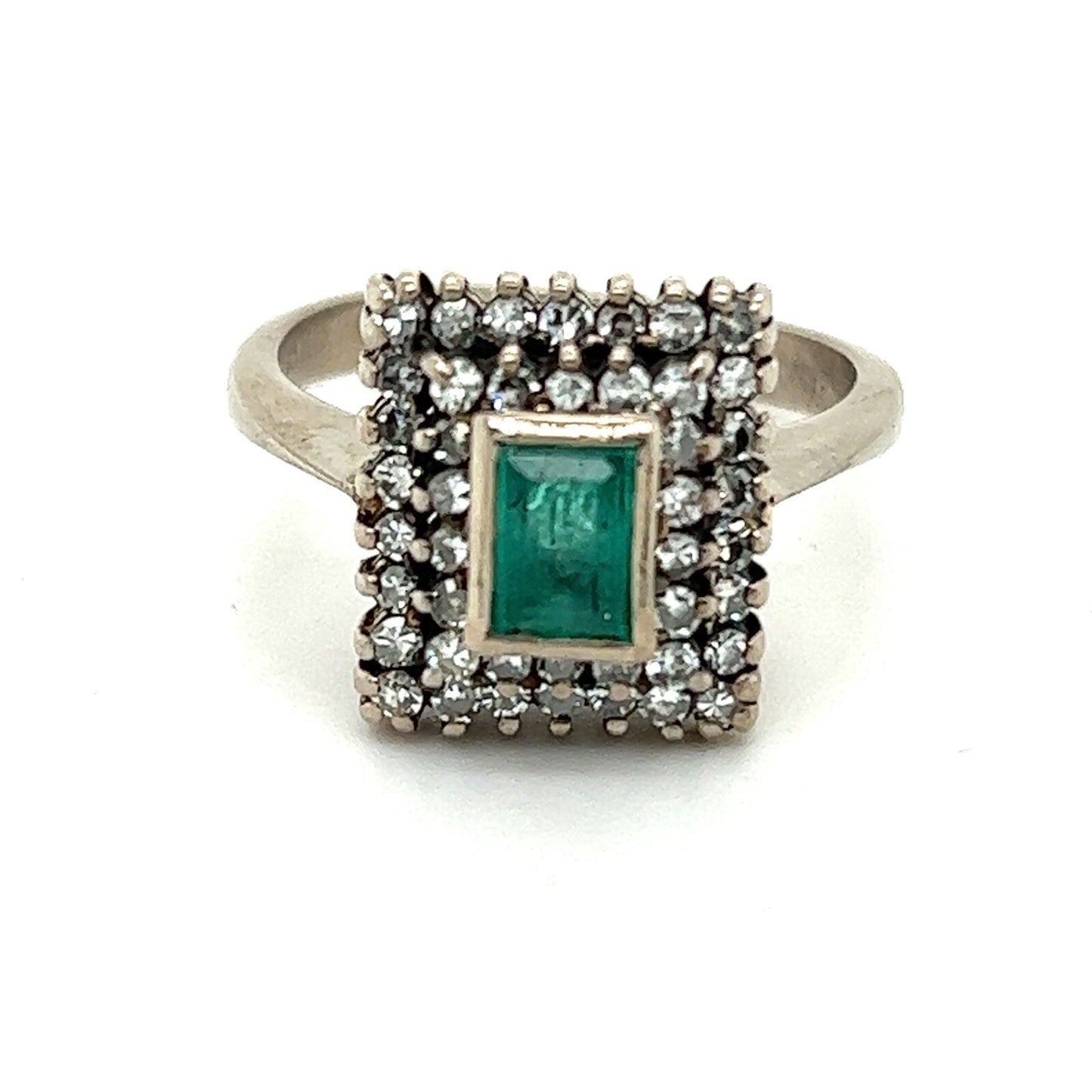Emerald & 1/2ct Diamond 18k White Gold Ring 5.7g Size 8