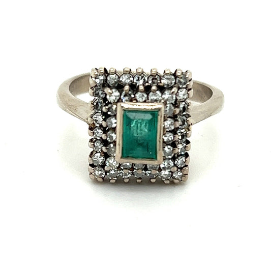 Emerald & 1/2ct Diamond 18k White Gold Ring 5.7g Size 8