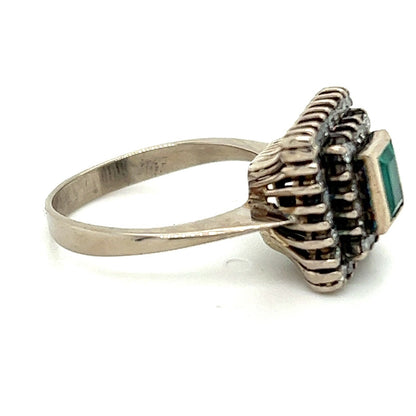 Emerald & 1/2ct Diamond 18k White Gold Ring 5.7g Size 8