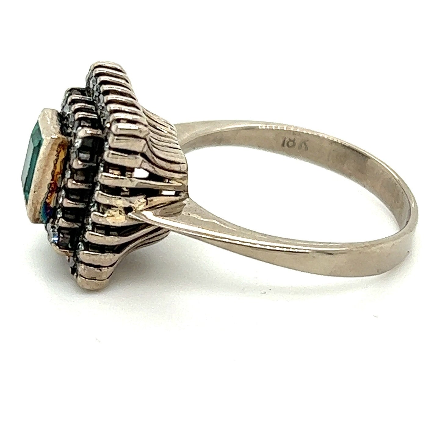 Emerald & 1/2ct Diamond 18k White Gold Ring 5.7g Size 8
