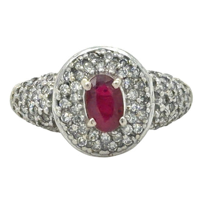 Ruby & Diamond Cluster 10k White Gold Ring 3.7g Size 6.5